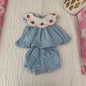 Blue Baby Smock Outfit with Pumpkin Embroidered Collar